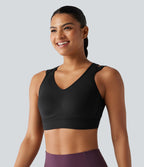 Brassière de sport de running maintien fort col V dos nu avec boucle ajustable et coussinets non amovibles
