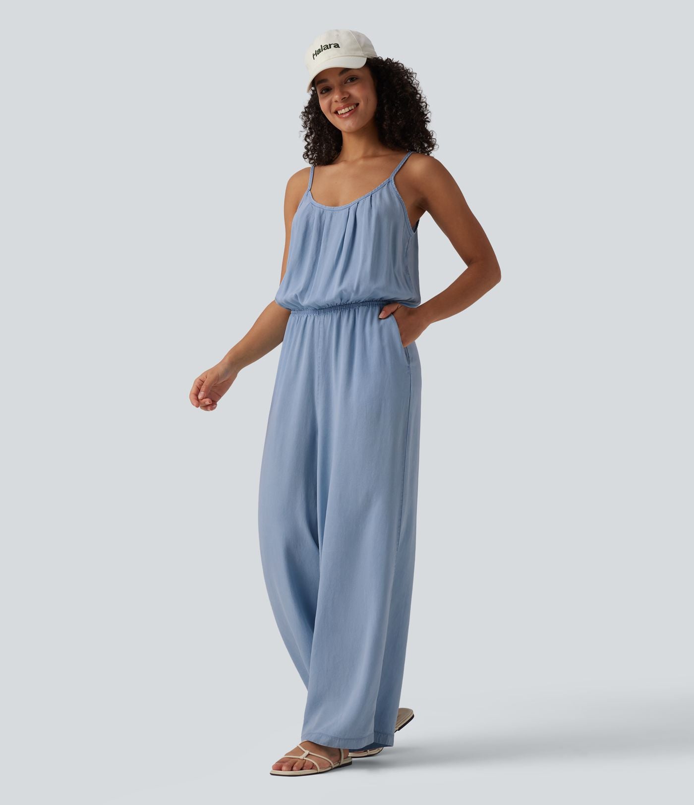Combinaison en jean casual en lyocell à jambes larges avec poches, style enfilable