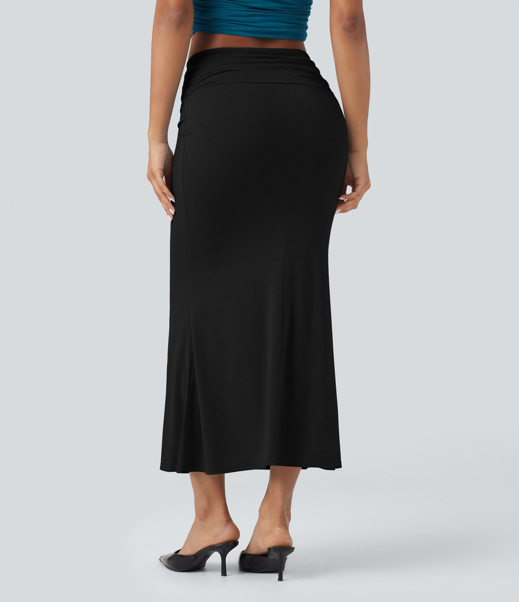 Jupe midi sirène froncée taille mi-haute
