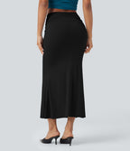 Jupe midi sirène froncée taille mi-haute