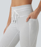 Legging corsaire de yoga taille haute à rayures avec cordon de serrage et poches