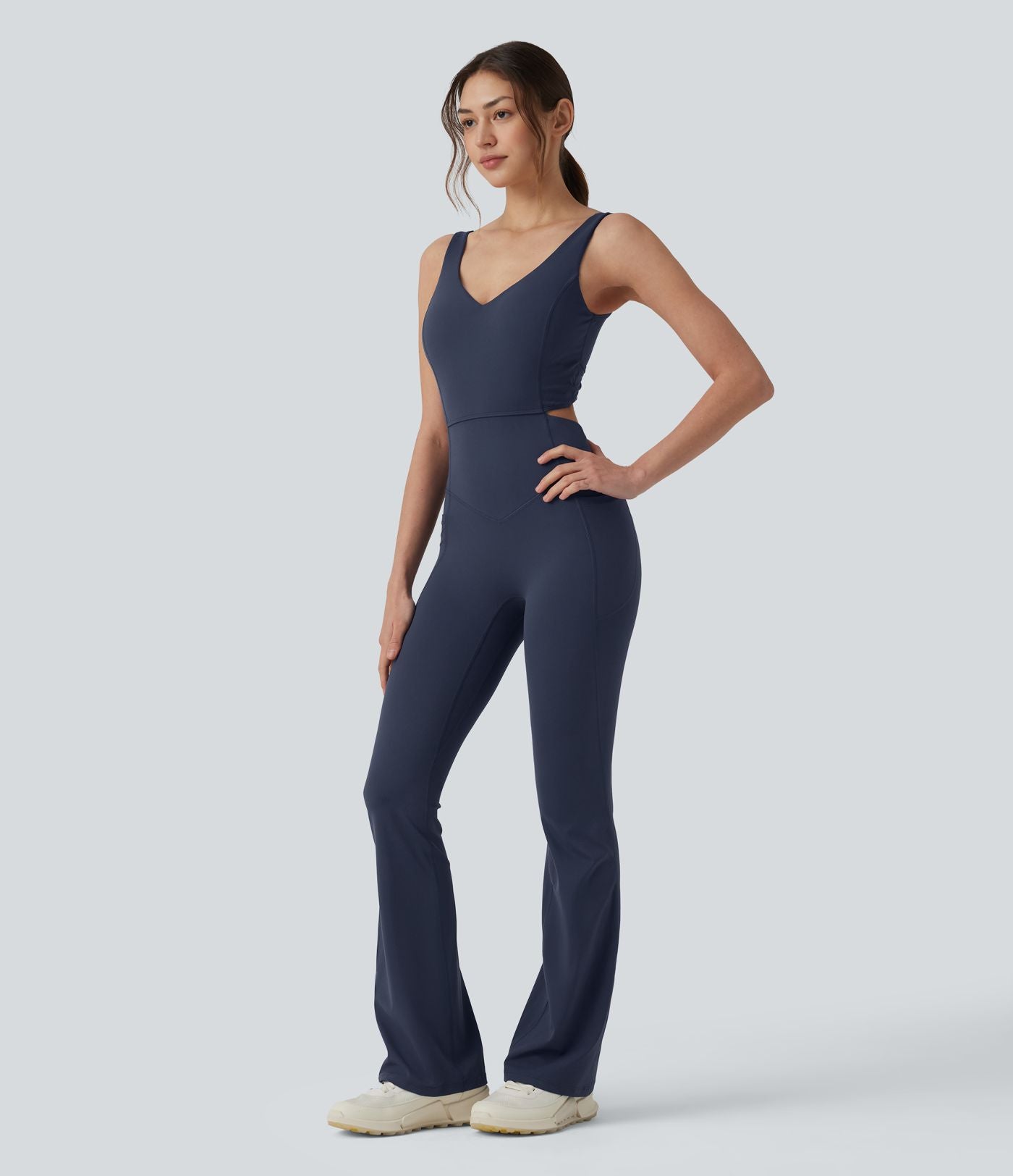 Combinaison d'entraînement Halara UltraSculpt™ gainante évasée avec coussinets fixes et poches - Édition Easy Peasy