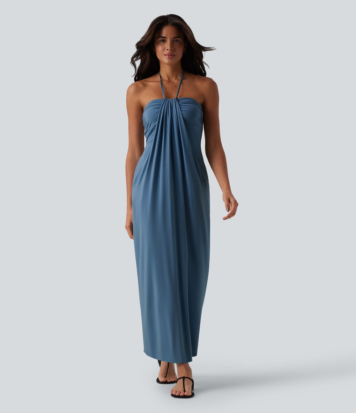 Robe longue dos nu col licou avec nœud et poches