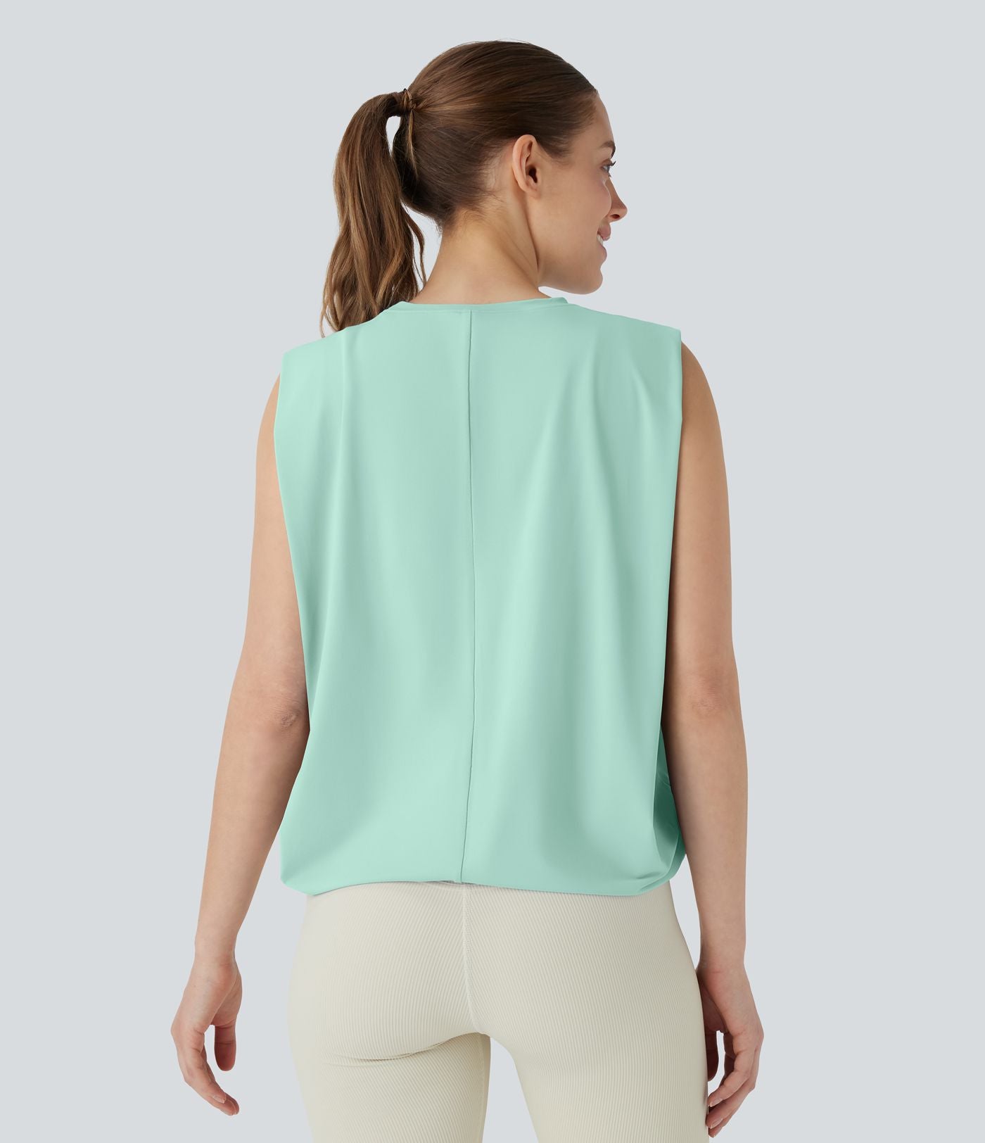 Débardeur de yoga col rond froncé, tissu rafraîchissant - Protection UPF50+
