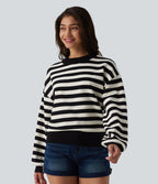 Pull casual col rond à manches longues à rayures