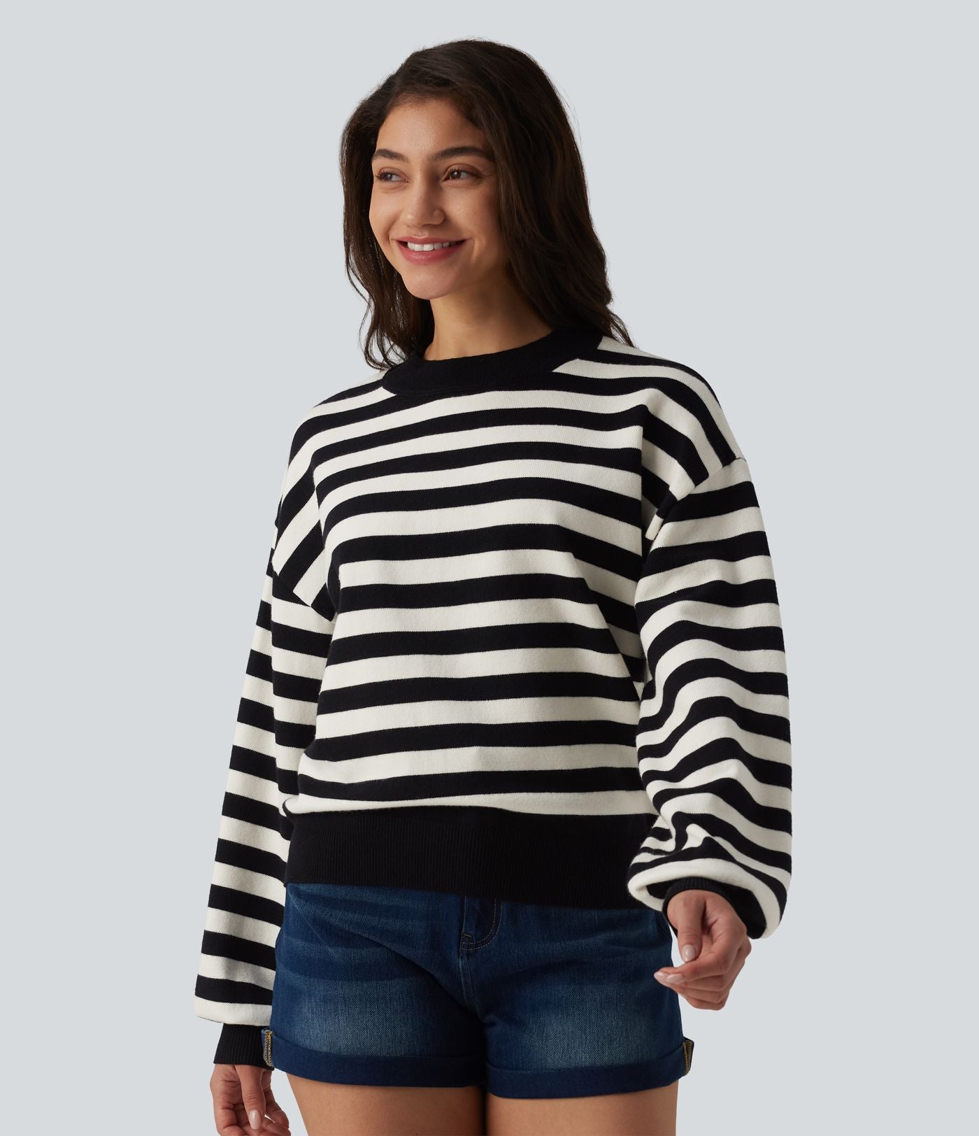 Pull casual col rond à manches longues à rayures