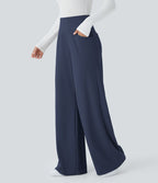 Pantalon tailleur large gainant taille haute en micro-gaufré avec poches Halara Flex™