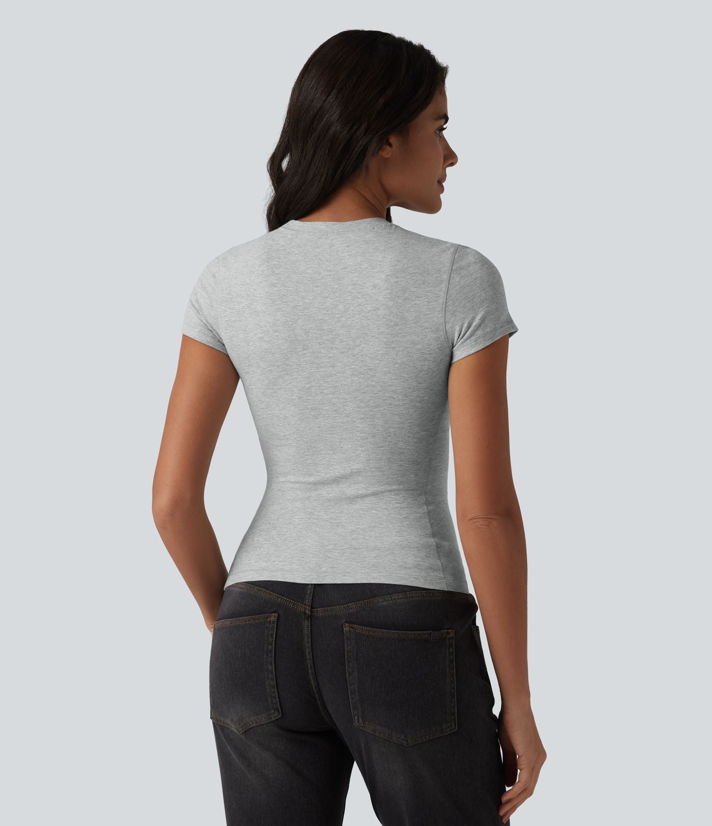 T-shirt Halara décontracté en jersey de coton, manches courtes, col rond