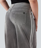 Halara Flex™ Jean large fluide taille haute à rayures délavé décontracté grande taille avec poches