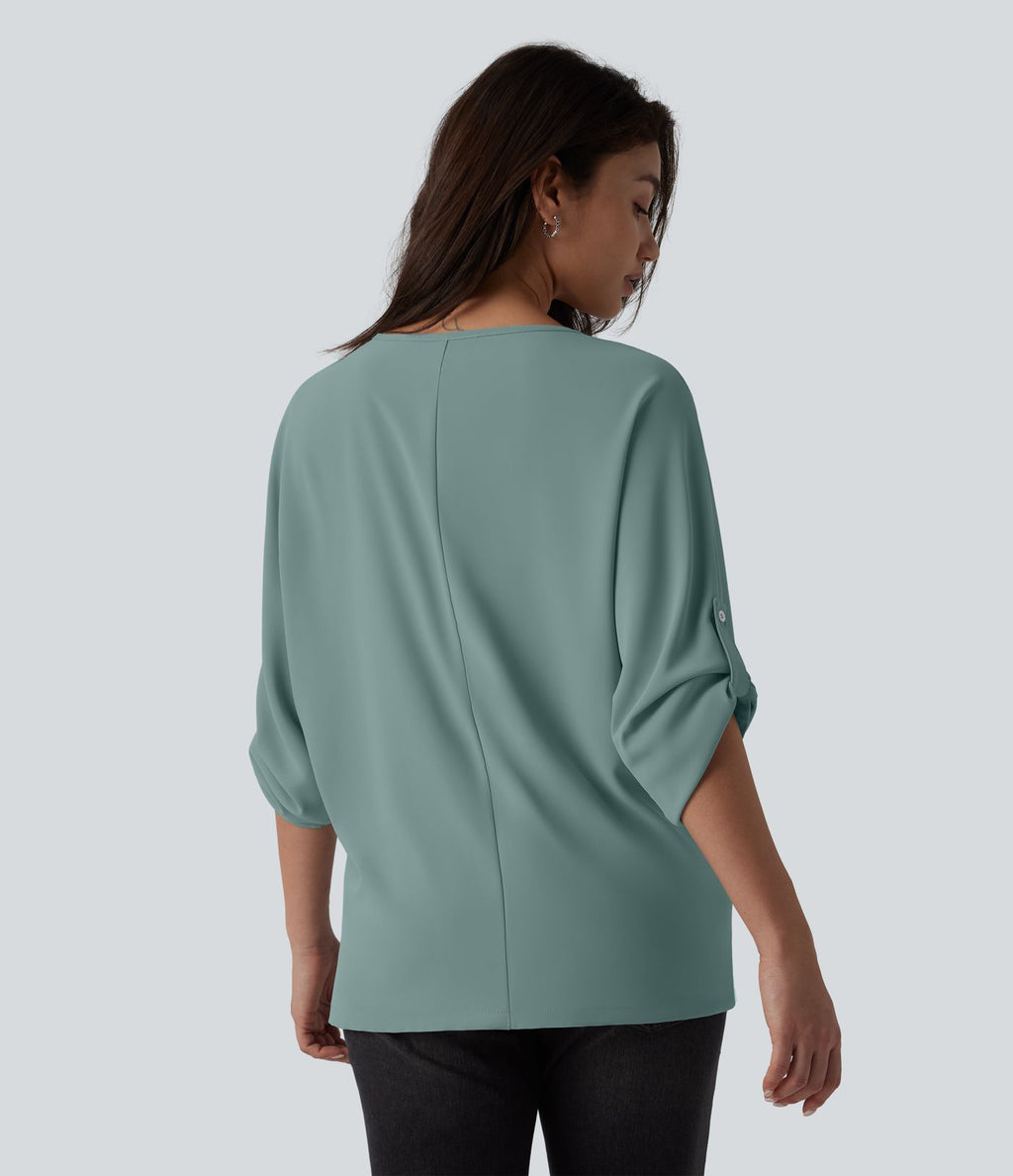 Blouse esprit bureau défroissage facile, col V et manches longues