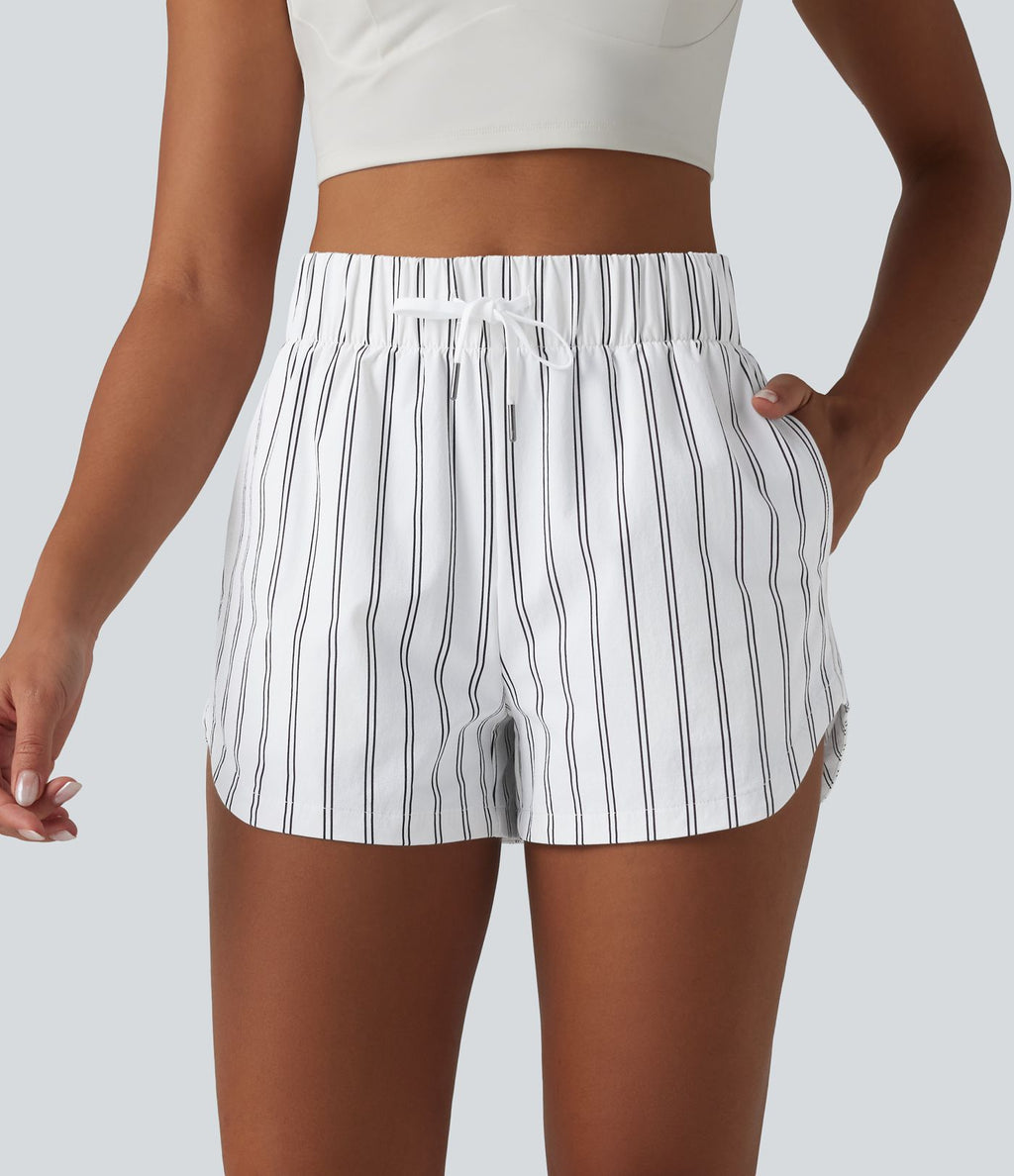 Short de tennis rayé 7,5 cm taille haute ourlet arrondi et cordon de serrage avec poches