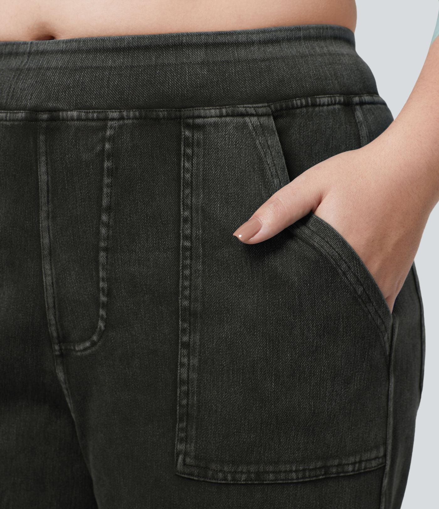 Halara Flex™ Jean Droite Cargo Taille Mi-Haute Multiples Poches Décontracté Extensible Droite Grande Taille