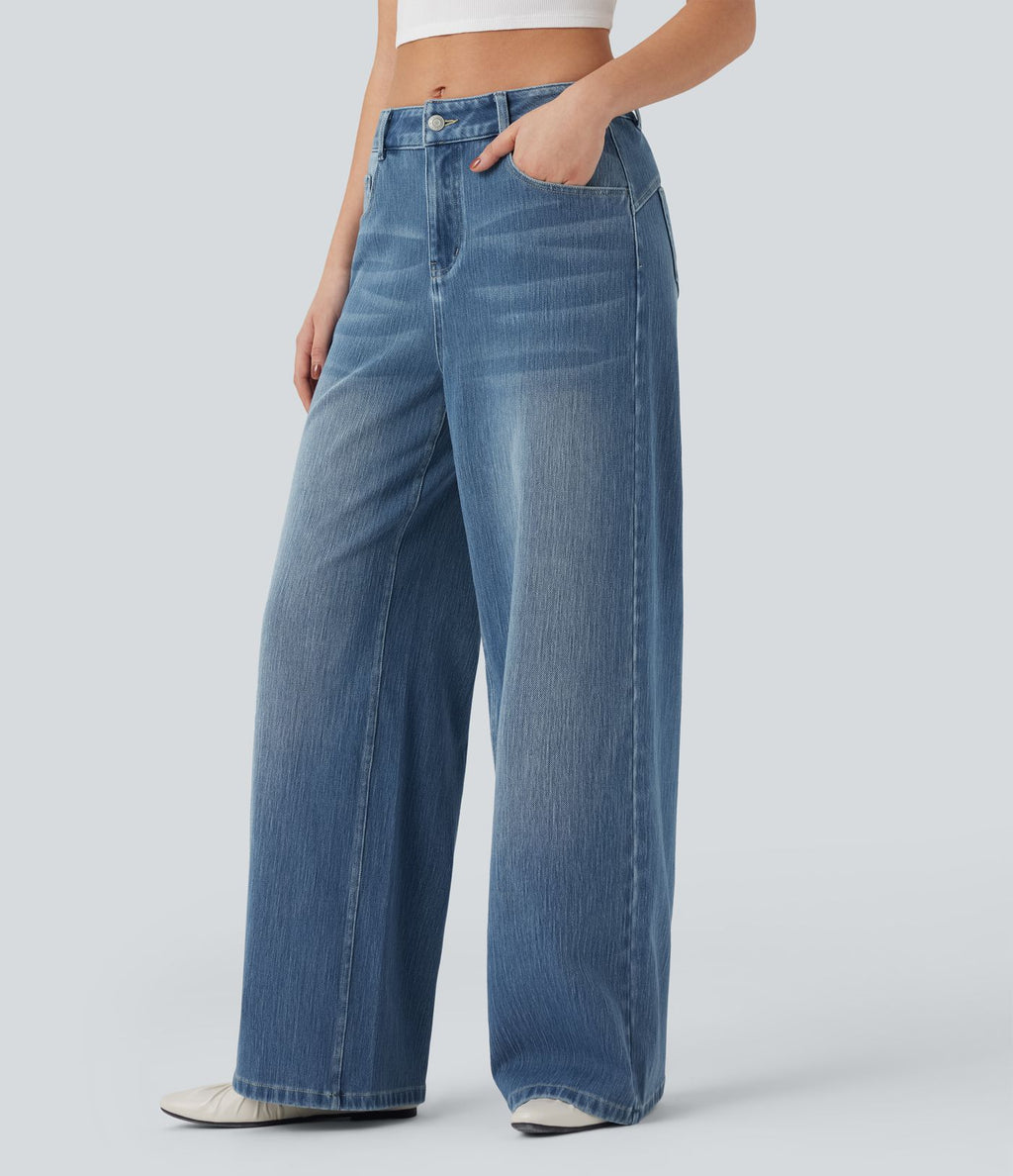 Jean large délavé Halara Flex™ taille mi-haute avec poches