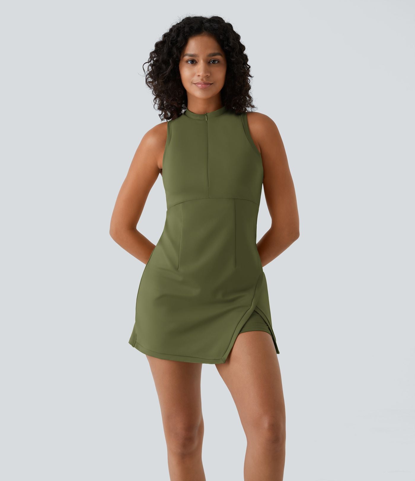 Robe de Tennis Mini Sport 2 Pièces avec Fermeture Éclair Dos Nageur et Poches Latérales Fendues