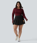Breezeful™ Jupe-short yoga mini 2-en-1 grande taille à plis et ourlet asymétrique, taille haute, séchage rapide avec poches