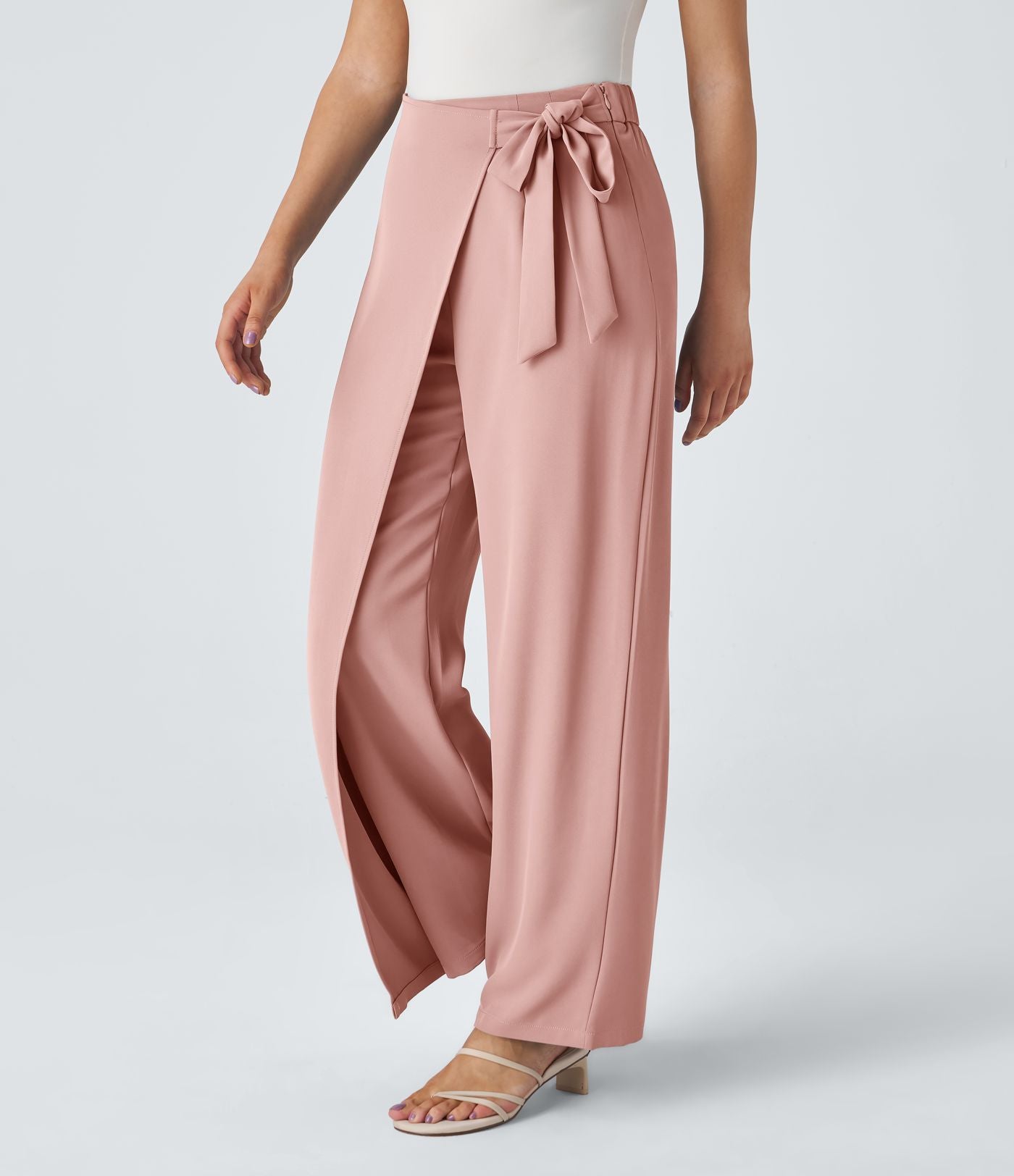 Pantalon Tailleur Large Fluide Taille Haute Fermeture Éclair Invisible