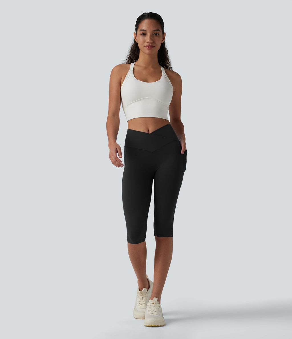 Legging de yoga corsaire SoftlyZero™ taille haute croisé avec poches - UPF50+