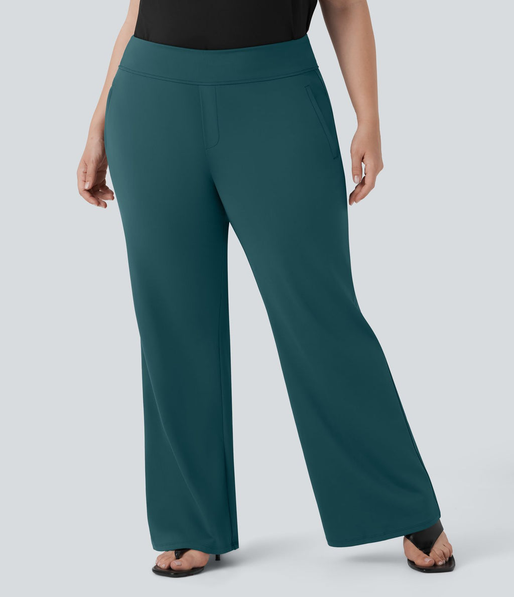 Pantalon tailleur évasé grande taille taille haute Halara Flex™ DayStretch avec poches zippées latérales
