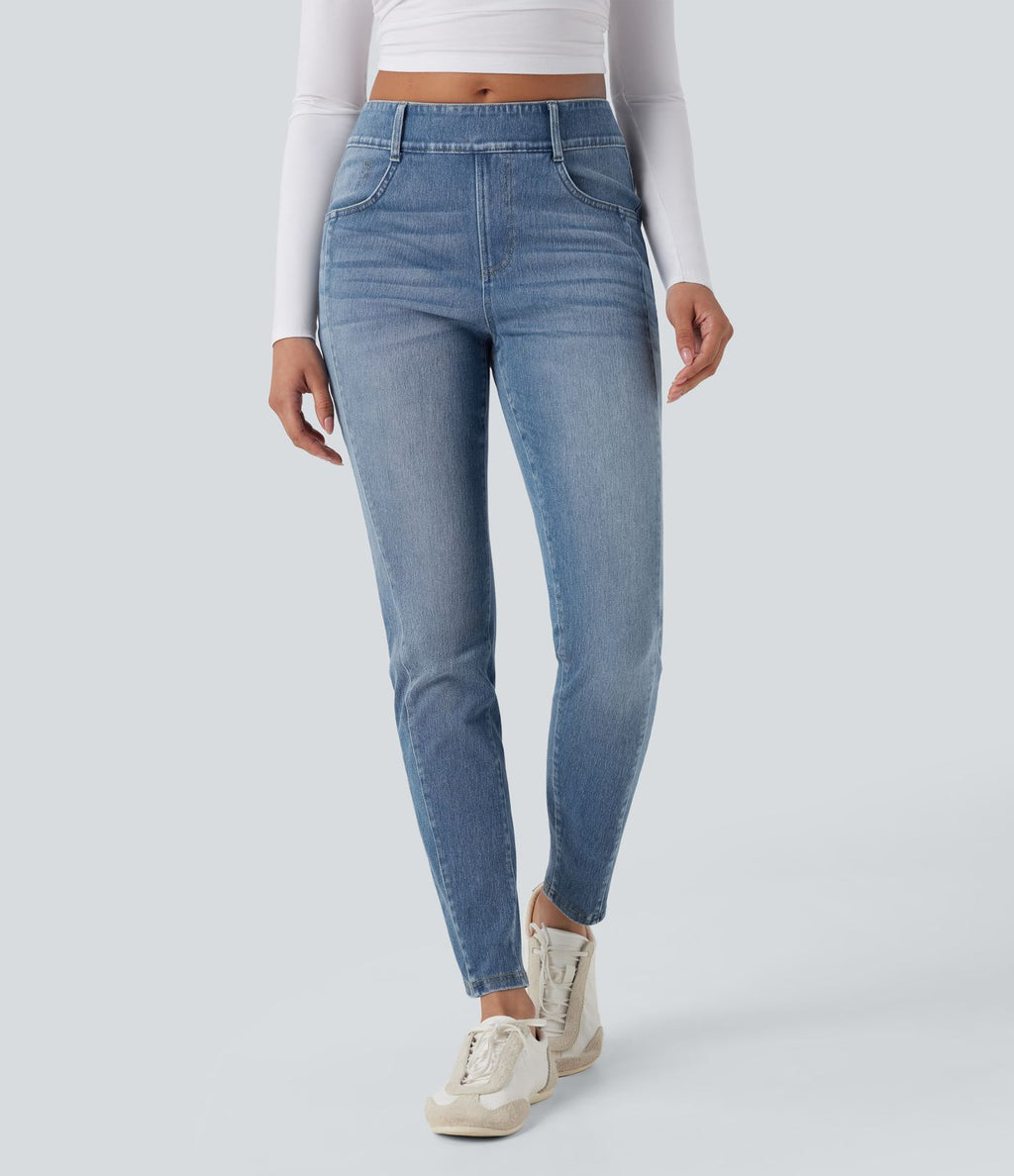 Jean skinny 7/8 décontracté taille mi-haute délavé Halara Flex™ avec poches