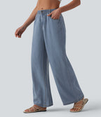 Jean large décontracté taille mi-haute en lyocell drapé avec poches