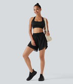 Short de running 2-en-1 taille mi-haute 12,5 cm avec cordon, ourlet incurvé, mesh contrasté et poches