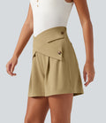 Short habillé taille très haute croisée avec poches, 10 cm