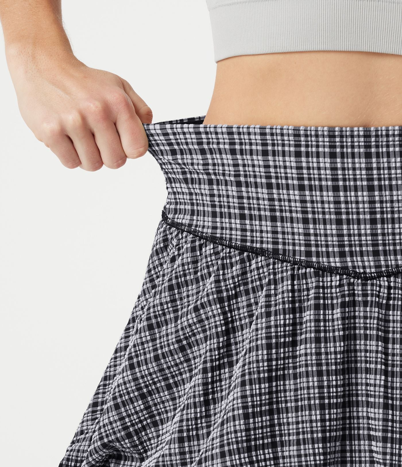 Jupe de tennis mini 2-en-1 bulle taille haute à carreaux froissés et séchage rapide avec poches