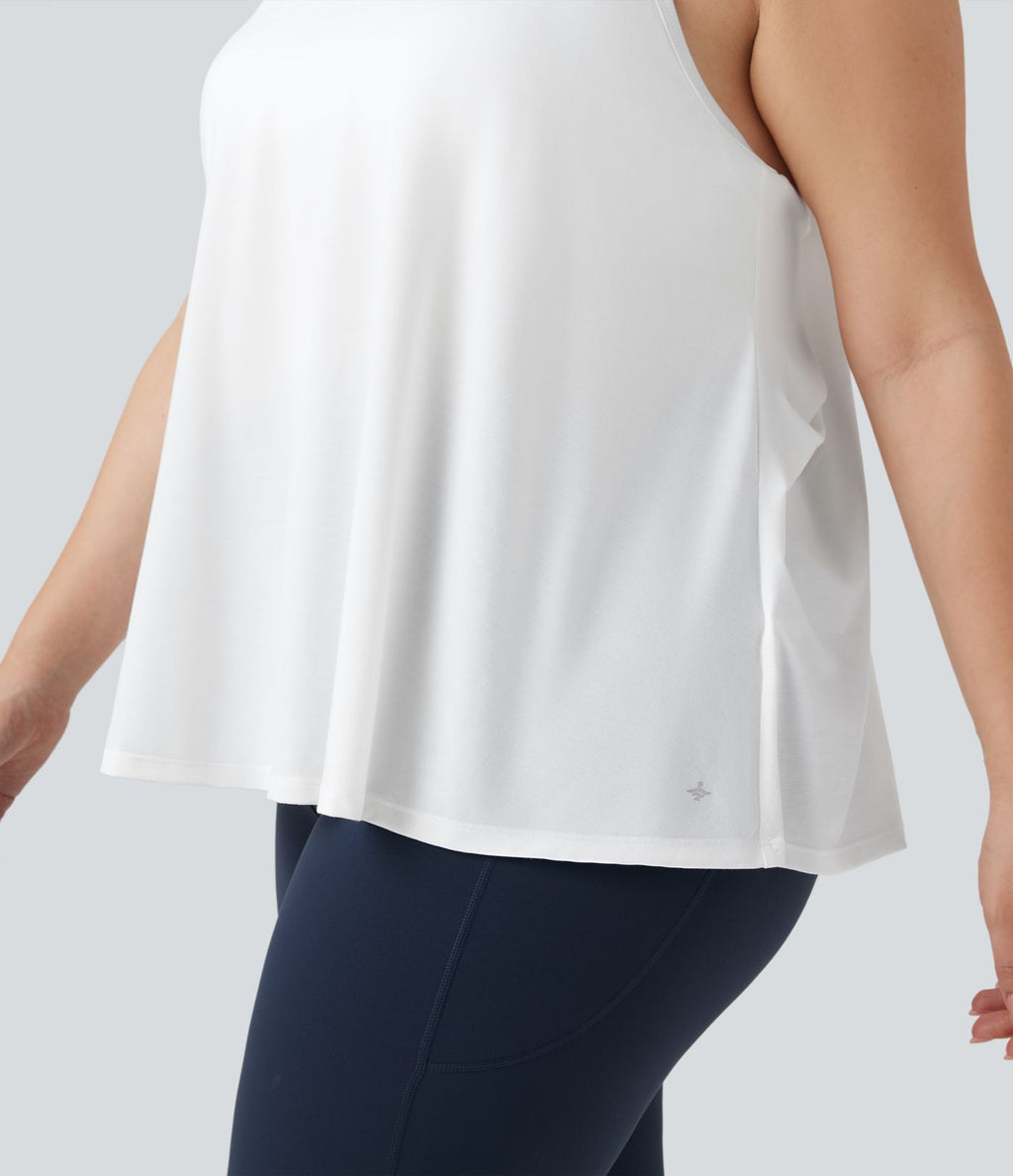Haut de sport yoga grande taille SoftlyZero™ Airy col licou drapé effet frais InstantCool, protection solaire UPF50+