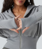 Sweat à capuche zippé avec manches raglan et passe-pouces