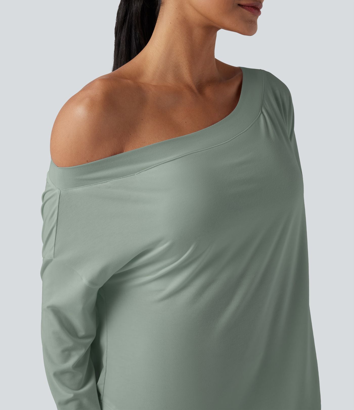Top de sport yoga une épaule séchage rapide ourlet arrondi asymétrique manches longues avec trous pouces - Brassière intégrée