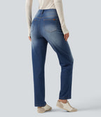 Jean droit Halara Flex™ taille haute gainant délavé avec poches
