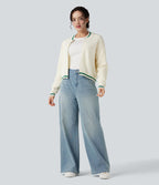 Cardigan color block col rond manches longues