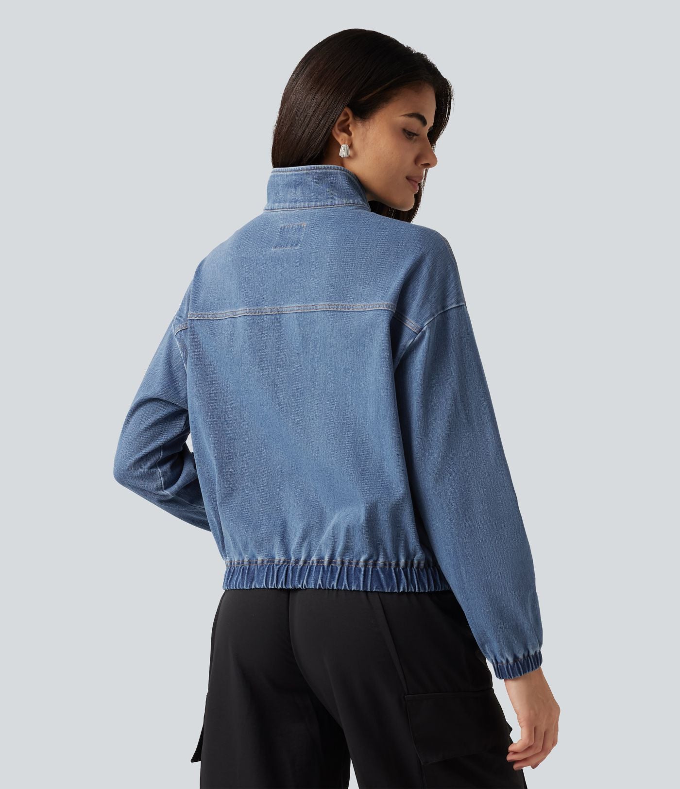 Veste en jean Halara Flex™ à col montant avec manches longues, zip et poches