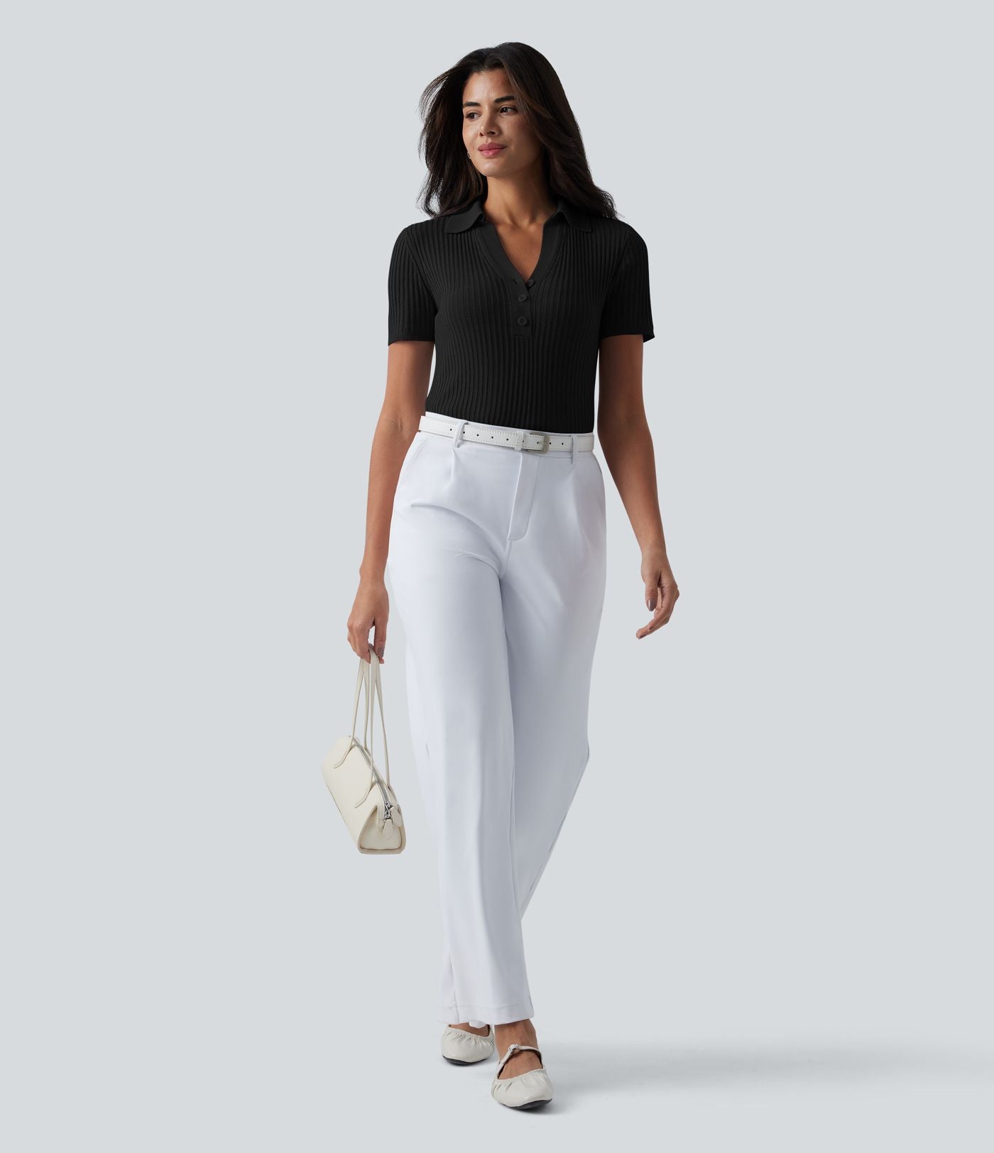 Pull tailleur à col polo et manches courtes