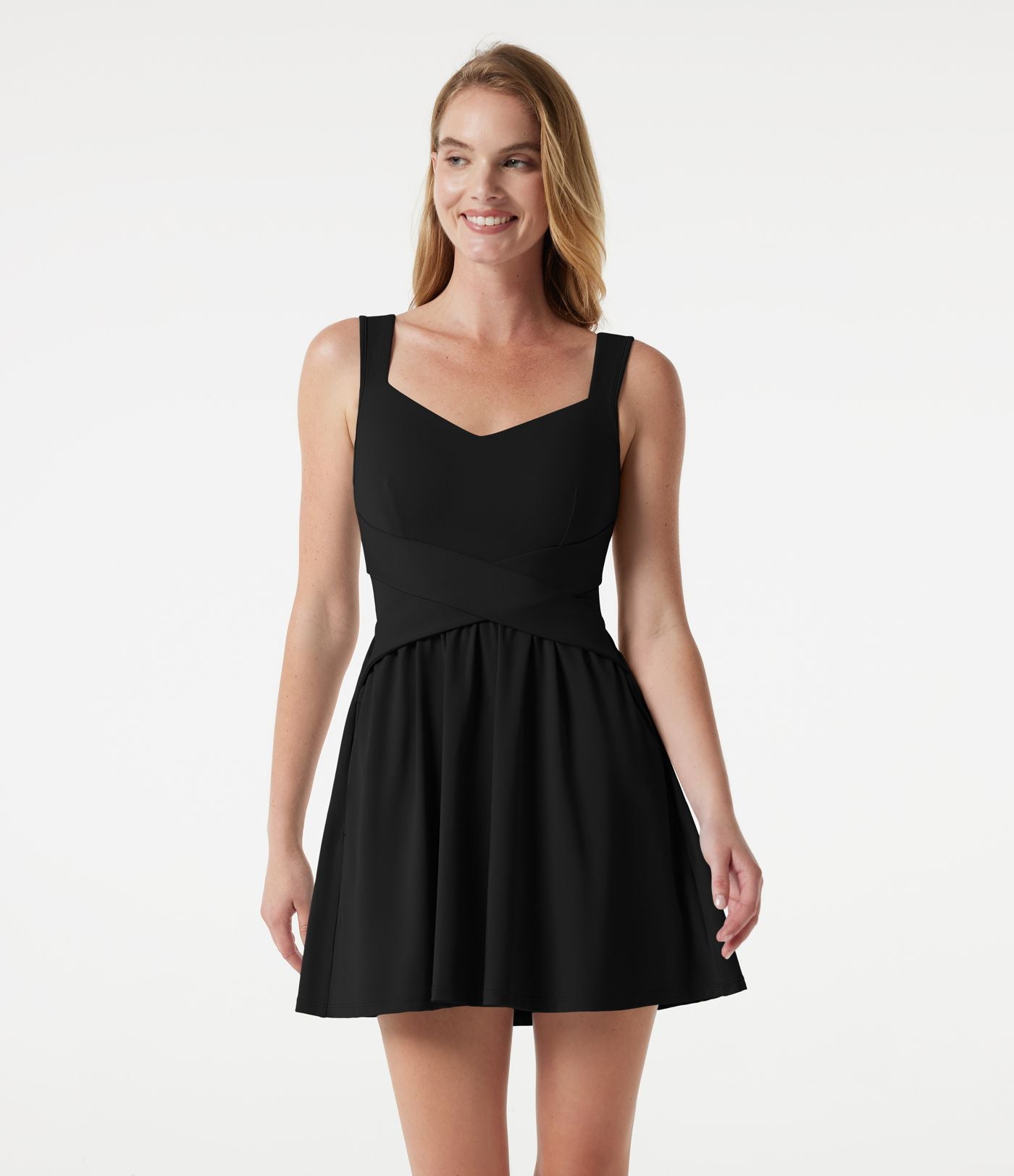 Robe mini fluide décontractée, brassière intégrée, à poches