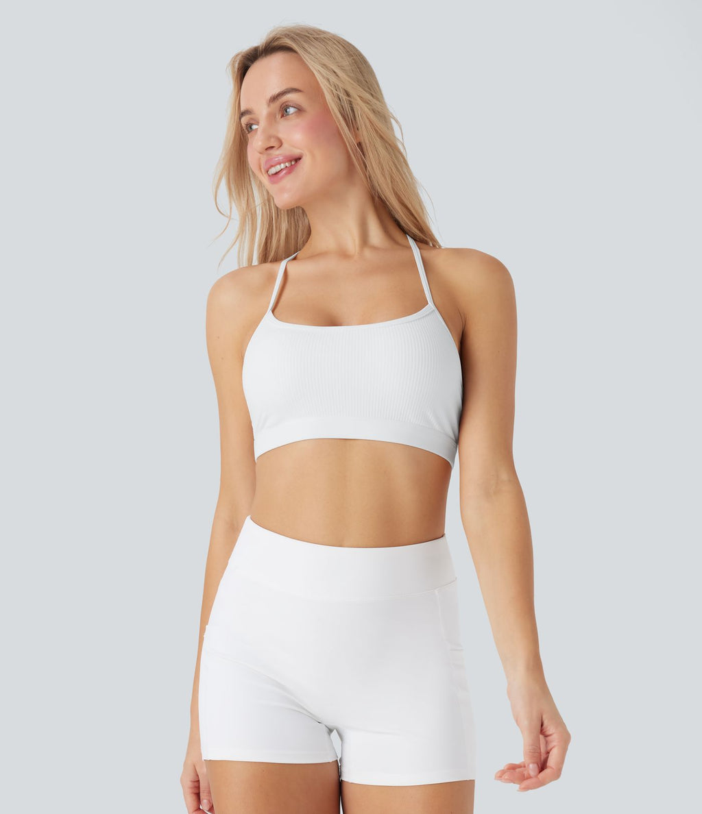 Brassière de sport yoga maille côtelée soutien léger à découpes bonnets A-D