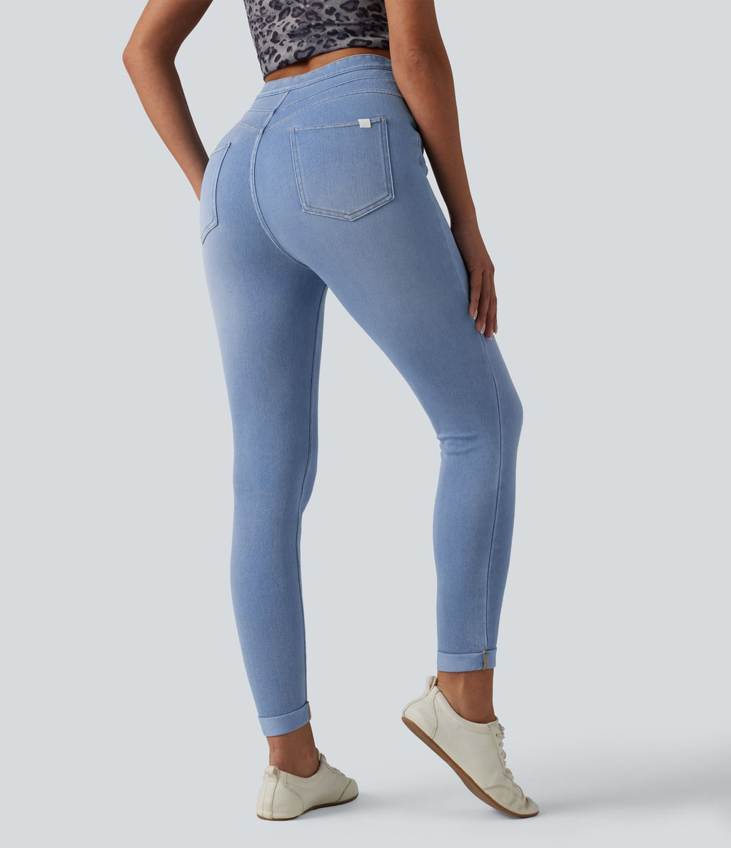 Legging 7/8 casual denim Halara Flex™ gainant taille haute avec poches