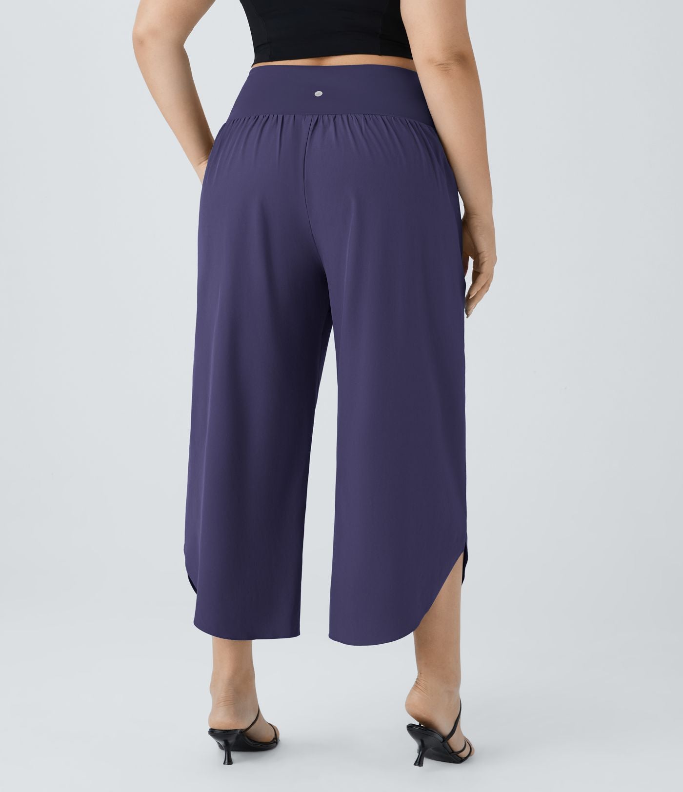 Breezeful™ Pantalon de Vacances Grande Taille Taille Haute avec Découpe Croisée Plissé Poche Latérale Fente et Séchage Rapide