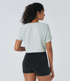 T-shirt Casual Court Tissu Gaufré Uni à Manches Raglan