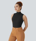T-shirt Casual sans Manches en Tricot Côtelé à Col Haut