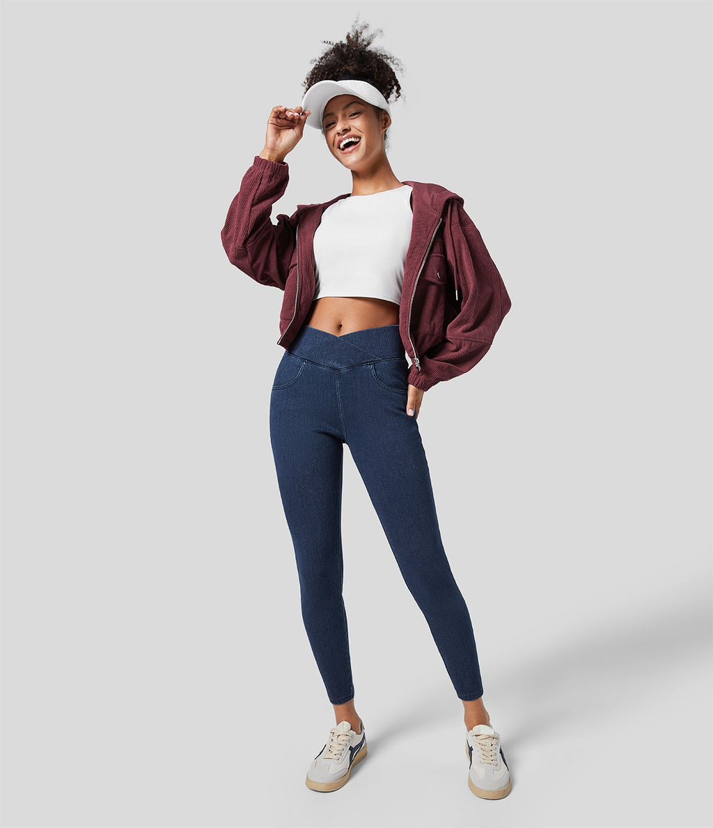 Halara Flex™ Denim Heat Legging casual 7/8 taille haute croisée avec poches
