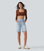Short en jean Halara Flex™ casual gainant taille haute croisée avec poches