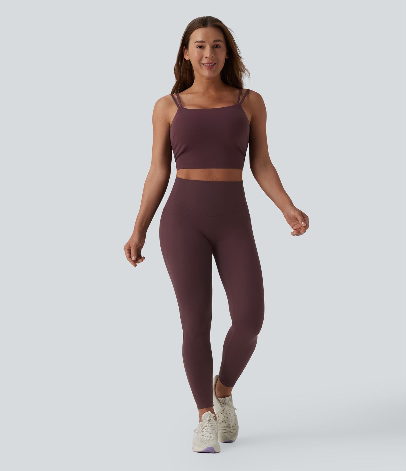 Débardeur de yoga cropped Halara UltraSculpt™ à doubles bretelles dos torsadé ouvert avec soutien-gorge intégré – Bonnets E-G