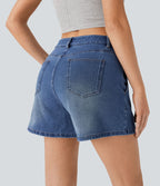 Halara Flex™ short décontracté taille haute en jean extensible délavé avec poches multiples