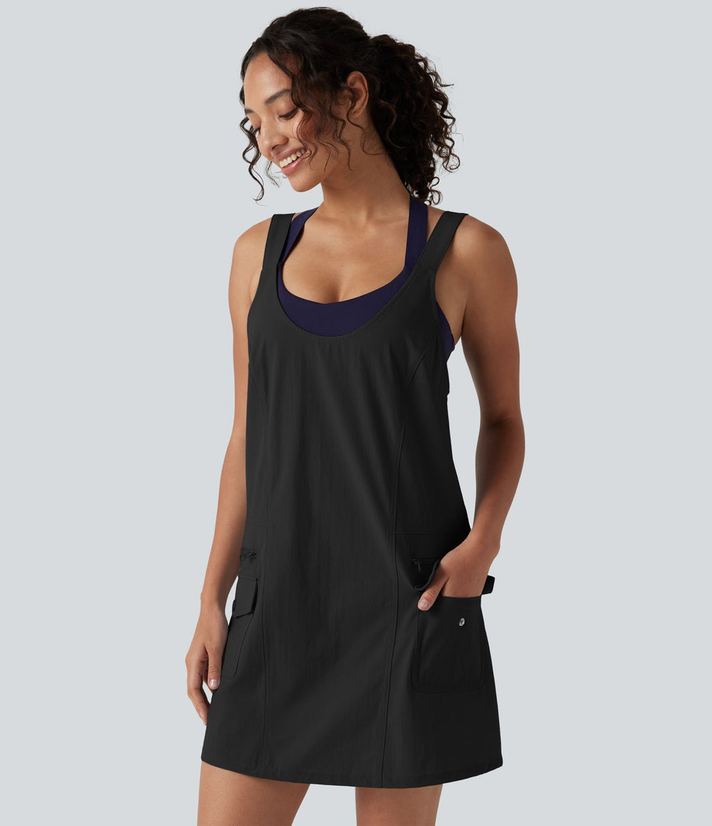 Robe active de randonnée mini cargo à encolure U, bretelles ajustables et poches