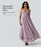Robe longue à bretelles en résille superposée avec laçage et soutien-gorge intégré