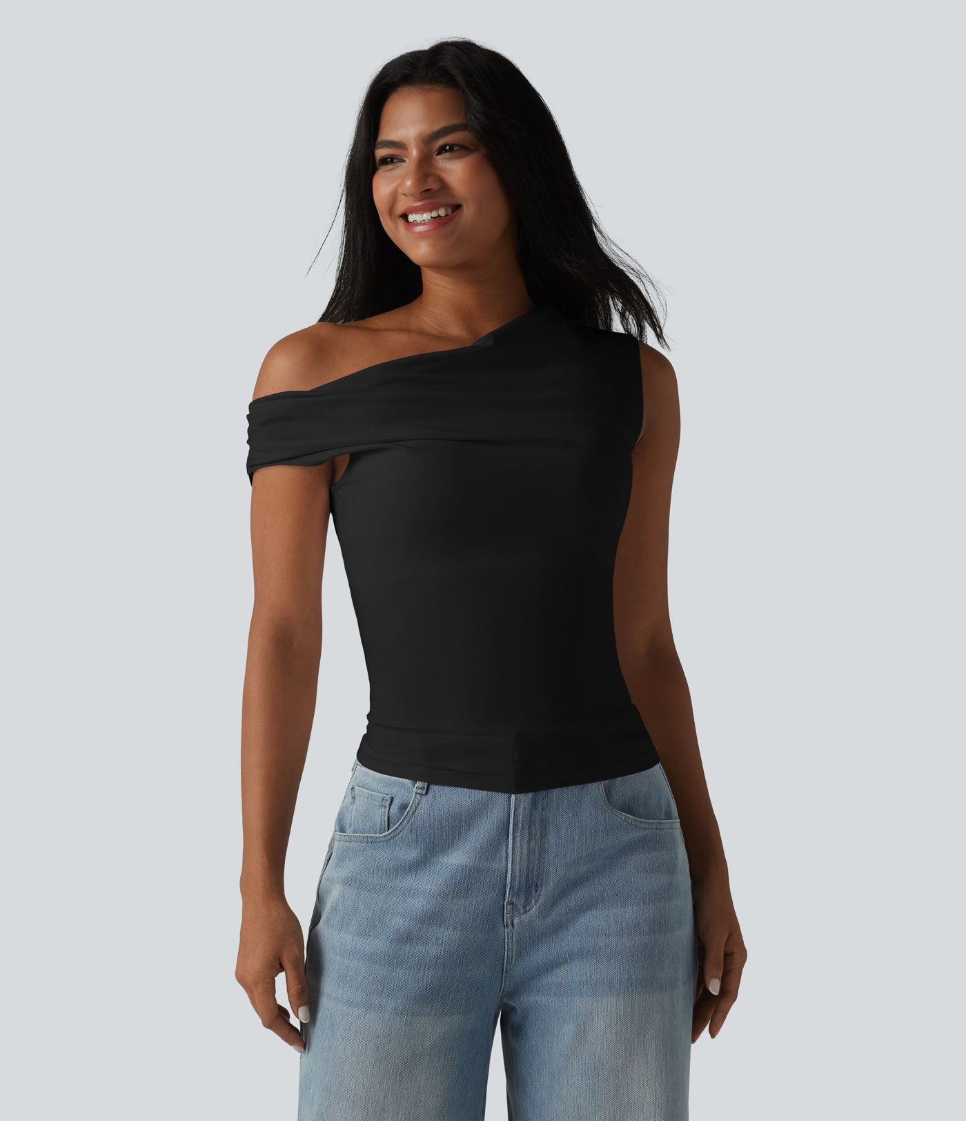 Halara haut décontracté en jersey de coton col bénitier sans manches soutien-gorge intégré bonnets B-DD
