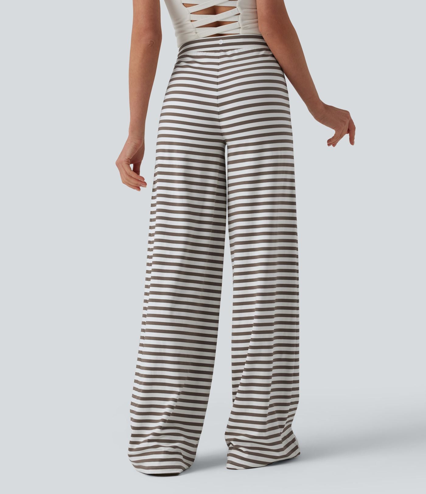 Pantalon yoga large taille mi-haute à rayures et cordon de serrage avec poches
