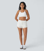 Short Yoga Taille Mi Haute avec Cordon de Serrage Ourlet Courbé en Dentelle 2 en 1
