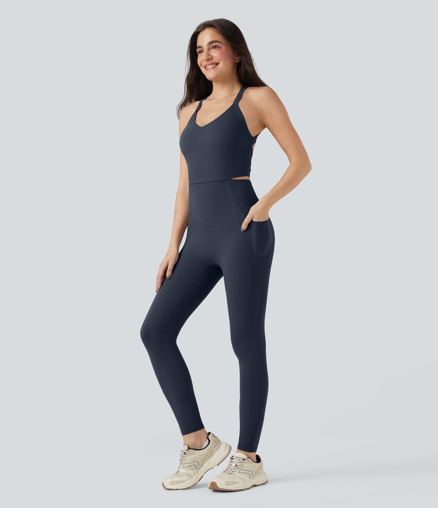 Combinaison-pantalon d'entraînement gainante avec poches - Édition Easy Peasy Halara UltraSculpt™